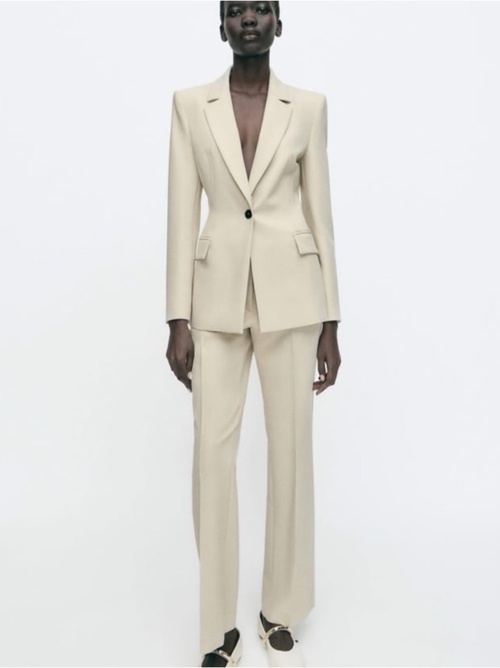 ZARA 2Piece Tailored Cream Women's Blazer & Wide-Leg Trouser Set
